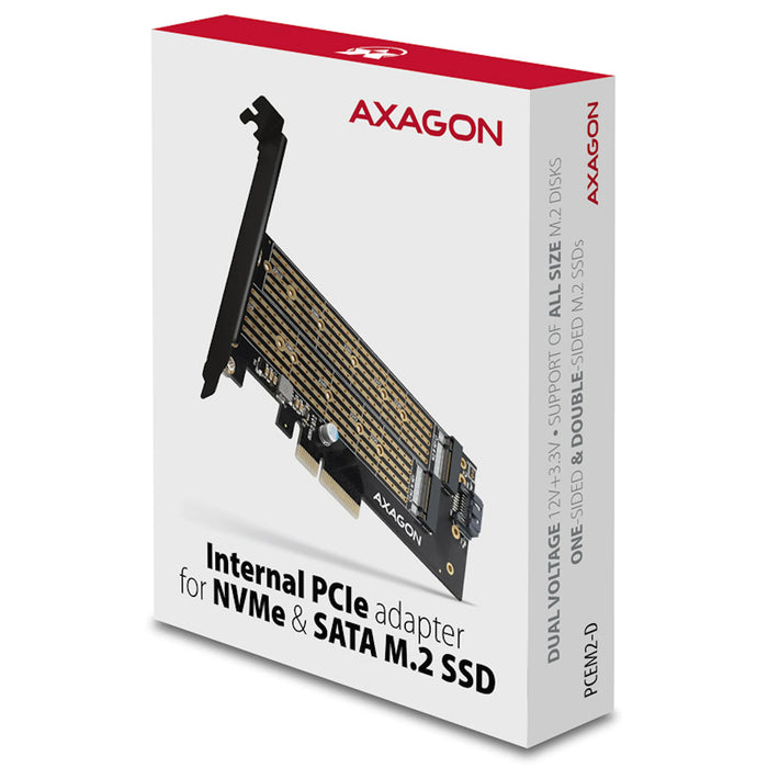 AXAGON PCIe 3.0 to 2x M.2 NVMe & SATA Riser Card Adapter