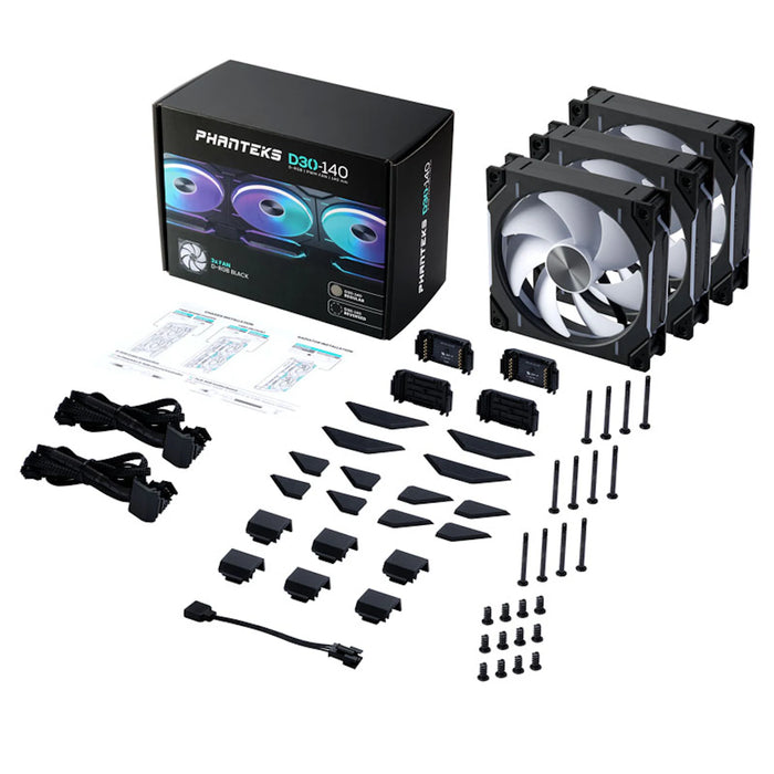 Phanteks D30 Black D-RGB 140mm PWM Fans Triple Pack
