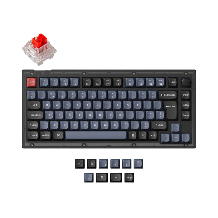 Keychron V1 Knob QMK Frosted Black RGB ISO UK PBT K Pro Red