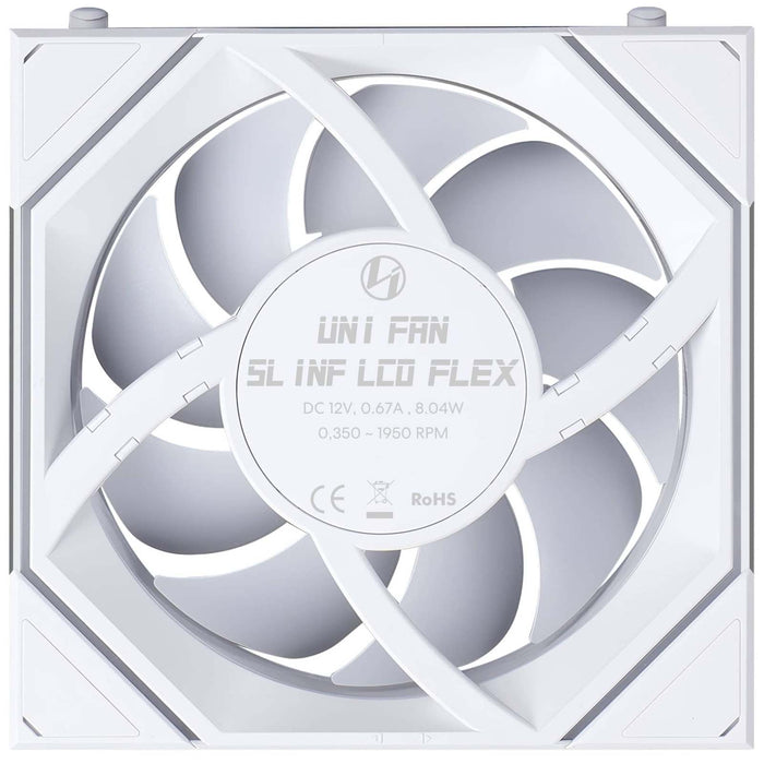 Lian Li UNI FAN SLINF LCD FLEX Reverse 120mm Triple Fan Pack - White