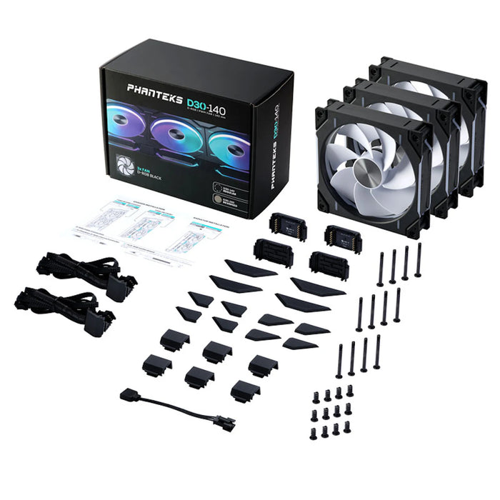 Phanteks D30 Black Reverse Airflow D-RGB 140mm PWM Fans Triple Pack