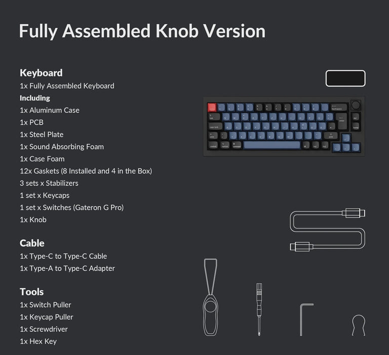 Keychron Q2 Knob Carbon Black RGB 65% ISO UK Gateron G Pro Red