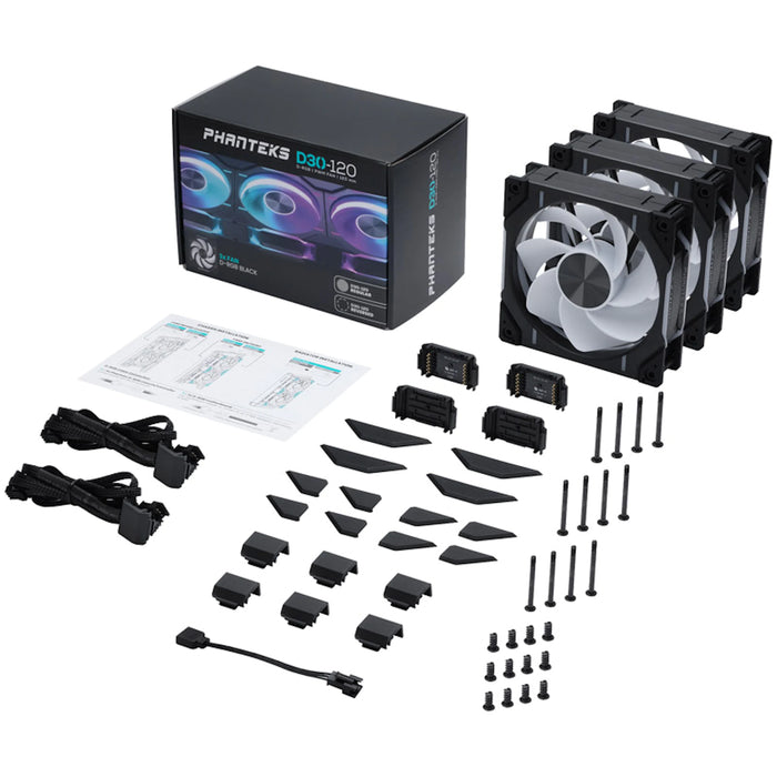 Phanteks D30 Black Reverse Airflow D-RGB 120mm PWM Fans Triple Pack