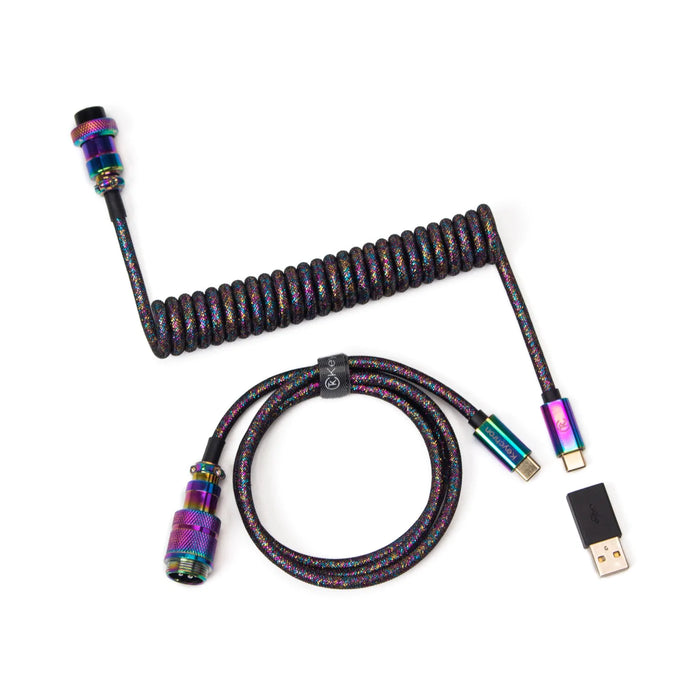 Keychron Premium Rainbow Plated Black Coiled Aviator Cable USB-C