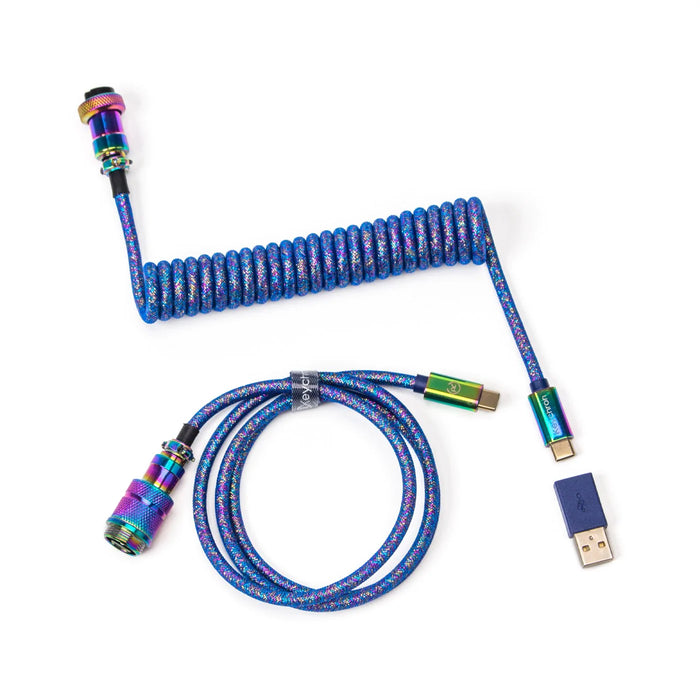 Keychron Premium Rainbow Plated Blue Coiled Aviator Cable USB-C