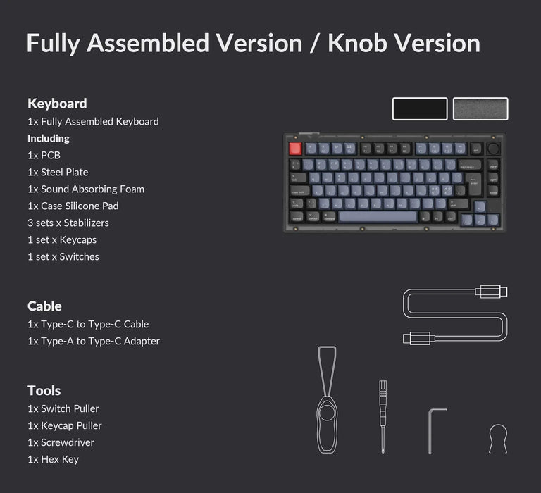 Keychron V1 Knob QMK Frosted Black RGB ISO UK Tactile K Pro Brown