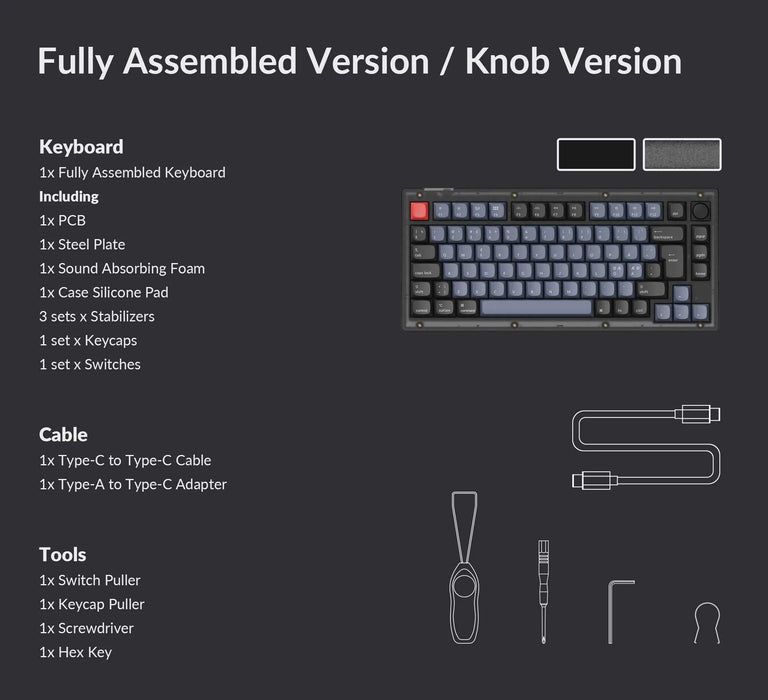 Keychron V1 Knob QMK Frosted Black RGB ISO UK Linear K Pro Red